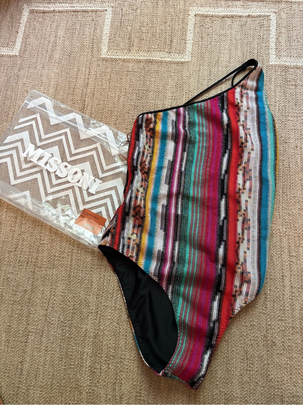 Missoni Crochet Knit One Shoulder Swimsuit Size 44 NEW
